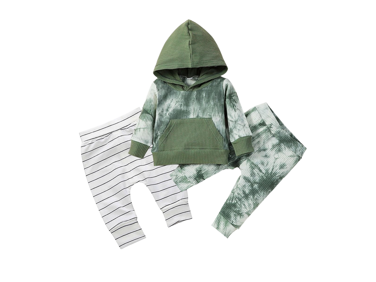Olive Tie Dye Hoodie Harem 3 Piece Set Woven Littles