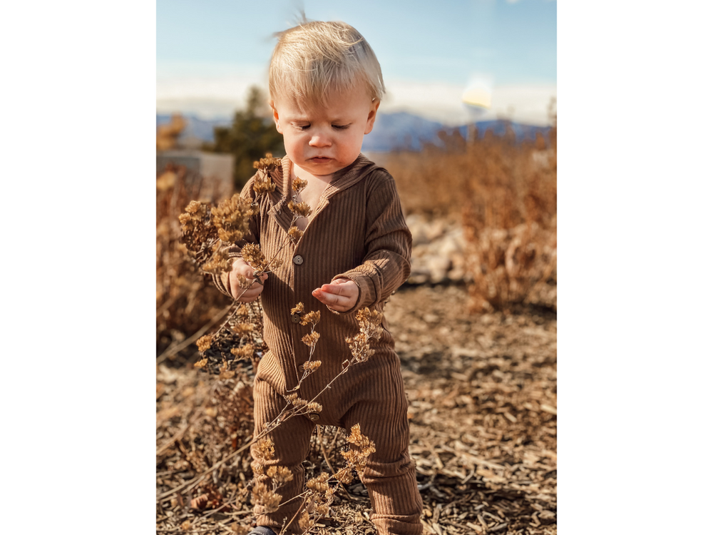 Cocoa Ribbed Button Romper