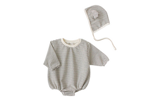 Black & Oat Striped Bodysuit 2 Piece Set