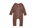 Coffee Knit Button Jumpsuit