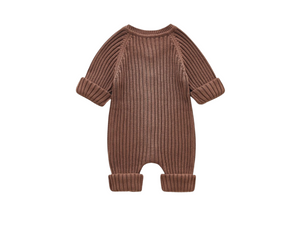 Coffee Knit Button Jumpsuit